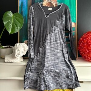 Gray Asymmetrical V-Neck Long Sleeve Sweater Dress by Ark Imports L
